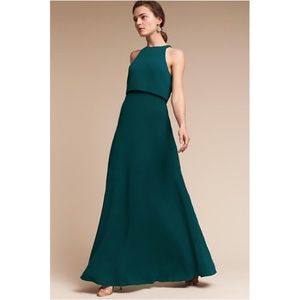 Jill Stuart Iva Crepe Maxi Dress green Blue sz 10